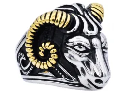 Mens Gold And Black Stainless Steel Ram Ring