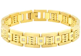 Mens Gold Plated Stainless Steel Bracelet With Cubic Zirconia