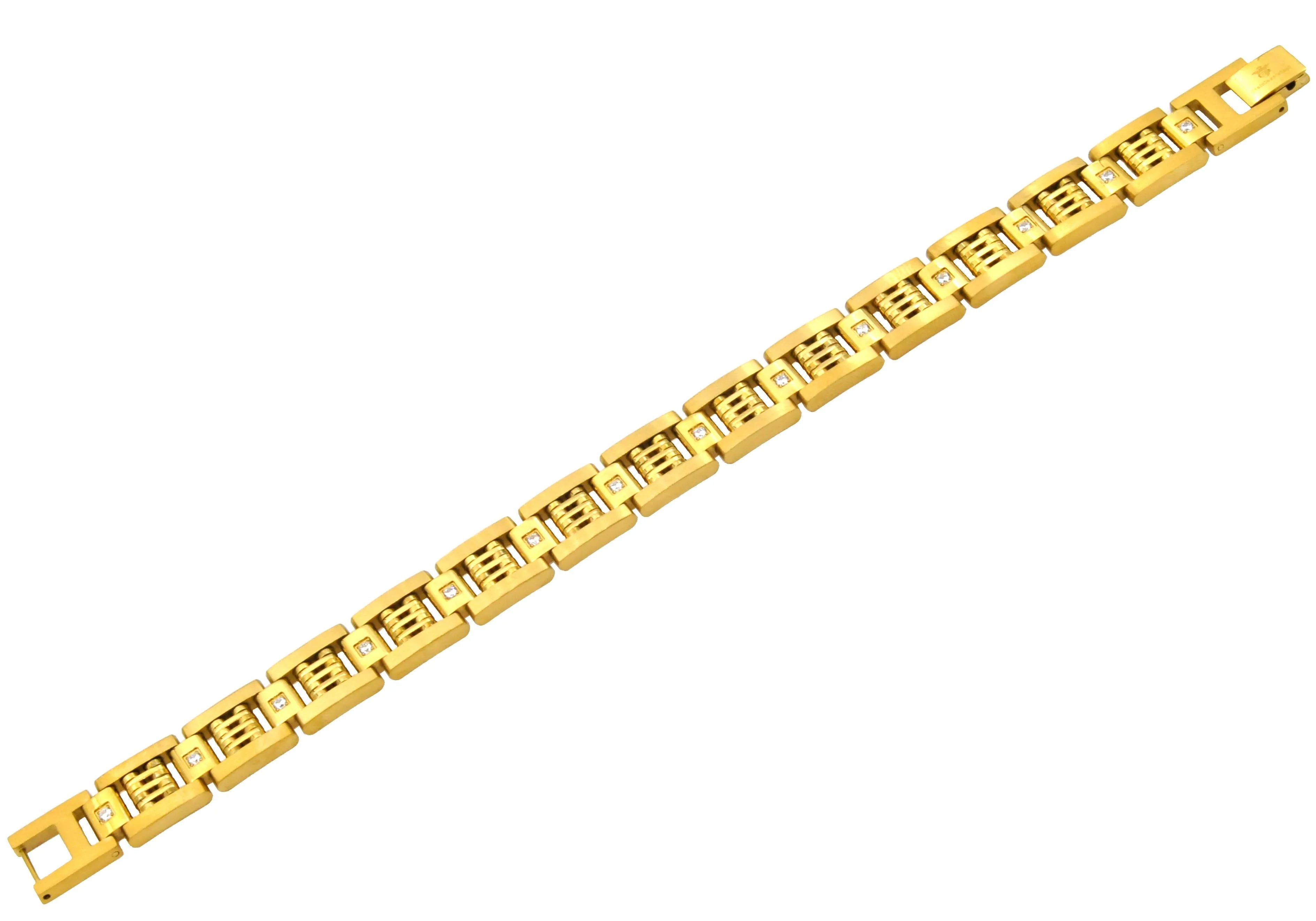 Mens Gold Plated Stainless Steel Bracelet With Cubic Zirconia