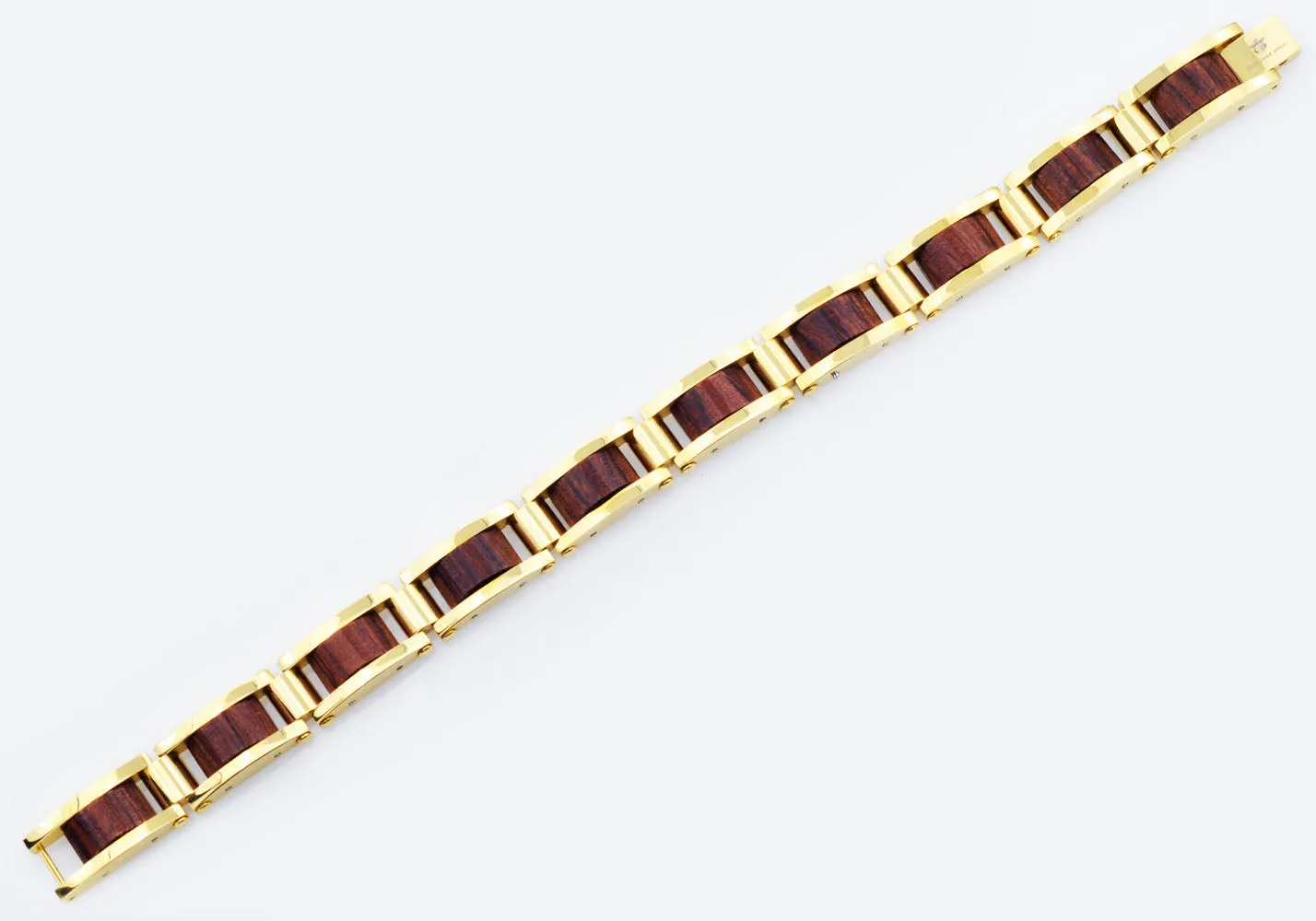 Mens Gold Stainless Steel And Wood Bracelet