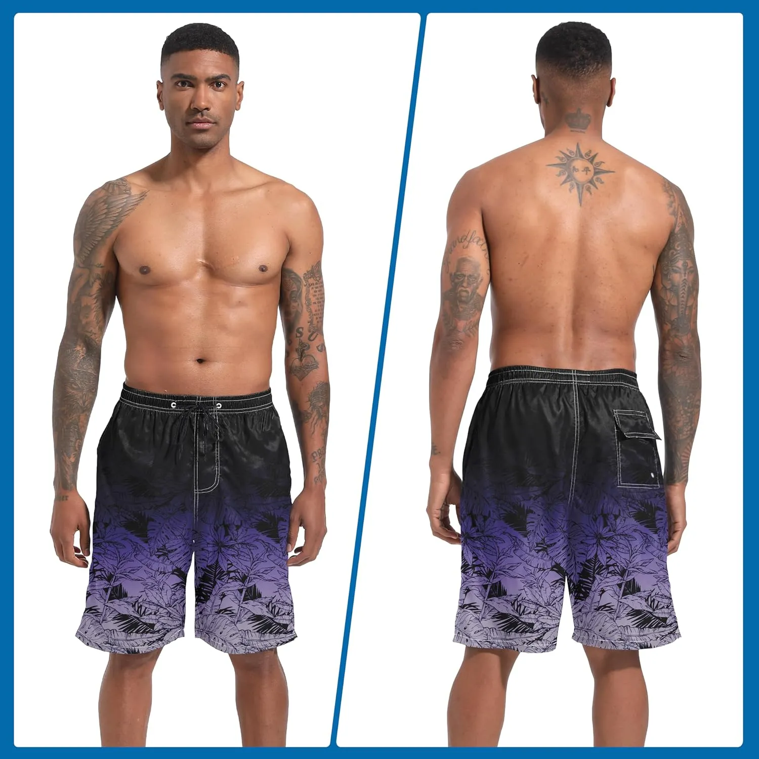 Mens Swim Trunks with Compression Liner 9" Stretch Board Shorts 2 in 1 Quick Dry Swimwear Bathing Suits