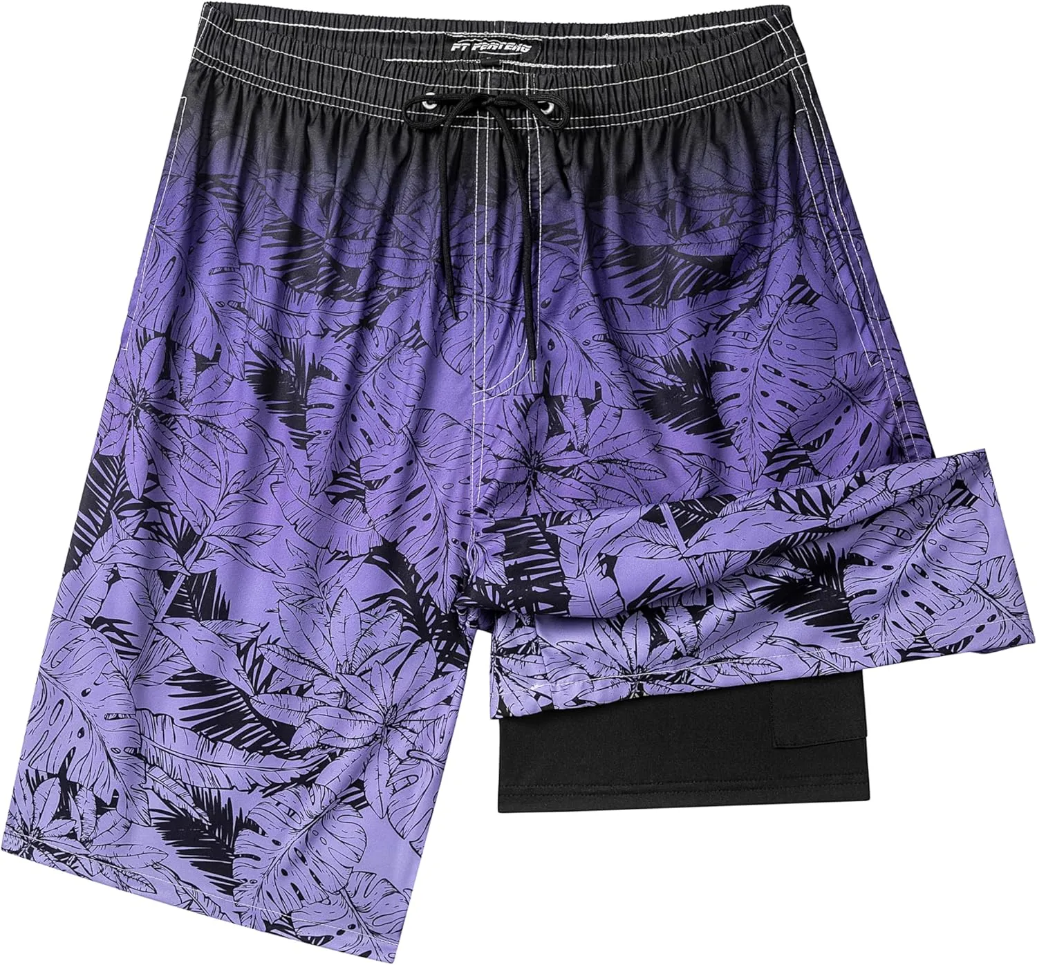 Mens Swim Trunks with Compression Liner 9" Stretch Board Shorts 2 in 1 Quick Dry Swimwear Bathing Suits