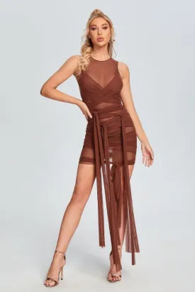Mesh Net Yarn Straps Sleeveless Dress