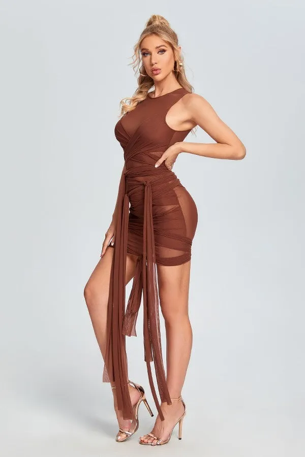 Mesh Net Yarn Straps Sleeveless Dress