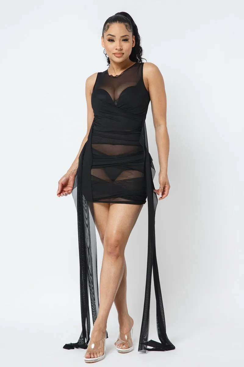 Mesh Net Yarn Straps Sleeveless Dress