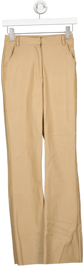 Meshki Beige Tyra Straight Leg Faux Leather Pants In Tan UK XS