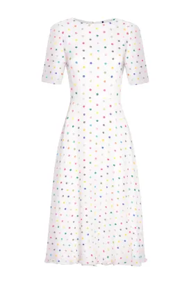 Midi Dress in Embroidered Dot Chiffon - Lexie