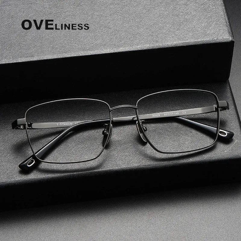 Oveliness Men's Full Rim Square Titanium Eyeglasses 80929