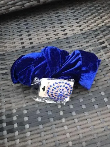 Plain Small Velvet Turban Head Wrap (Single wrap) With Brooch