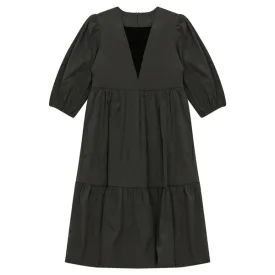 Elegant Taffeta Dress with Velvet Insert and Pompom Accents
