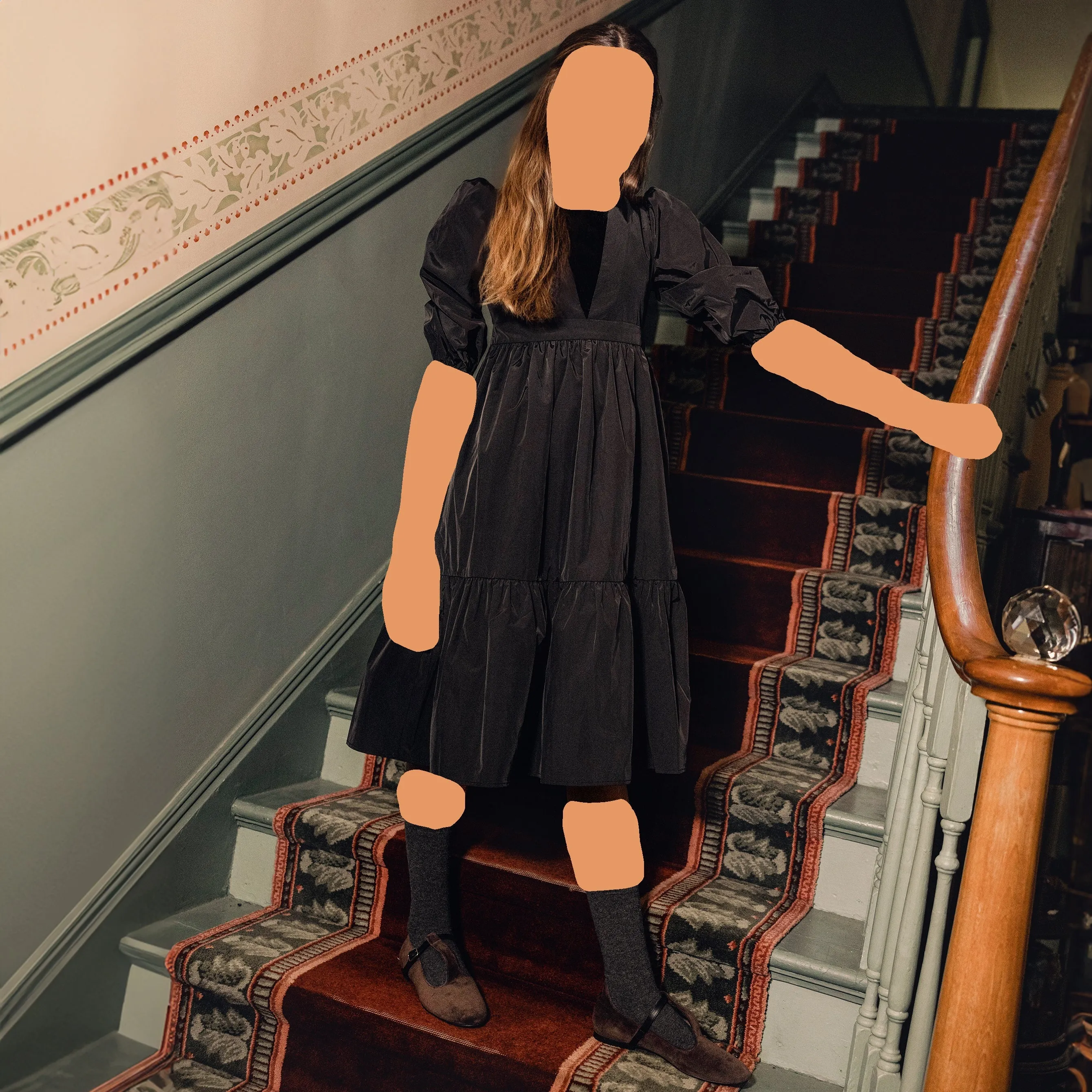 Elegant Taffeta Dress with Velvet Insert and Pompom Accents