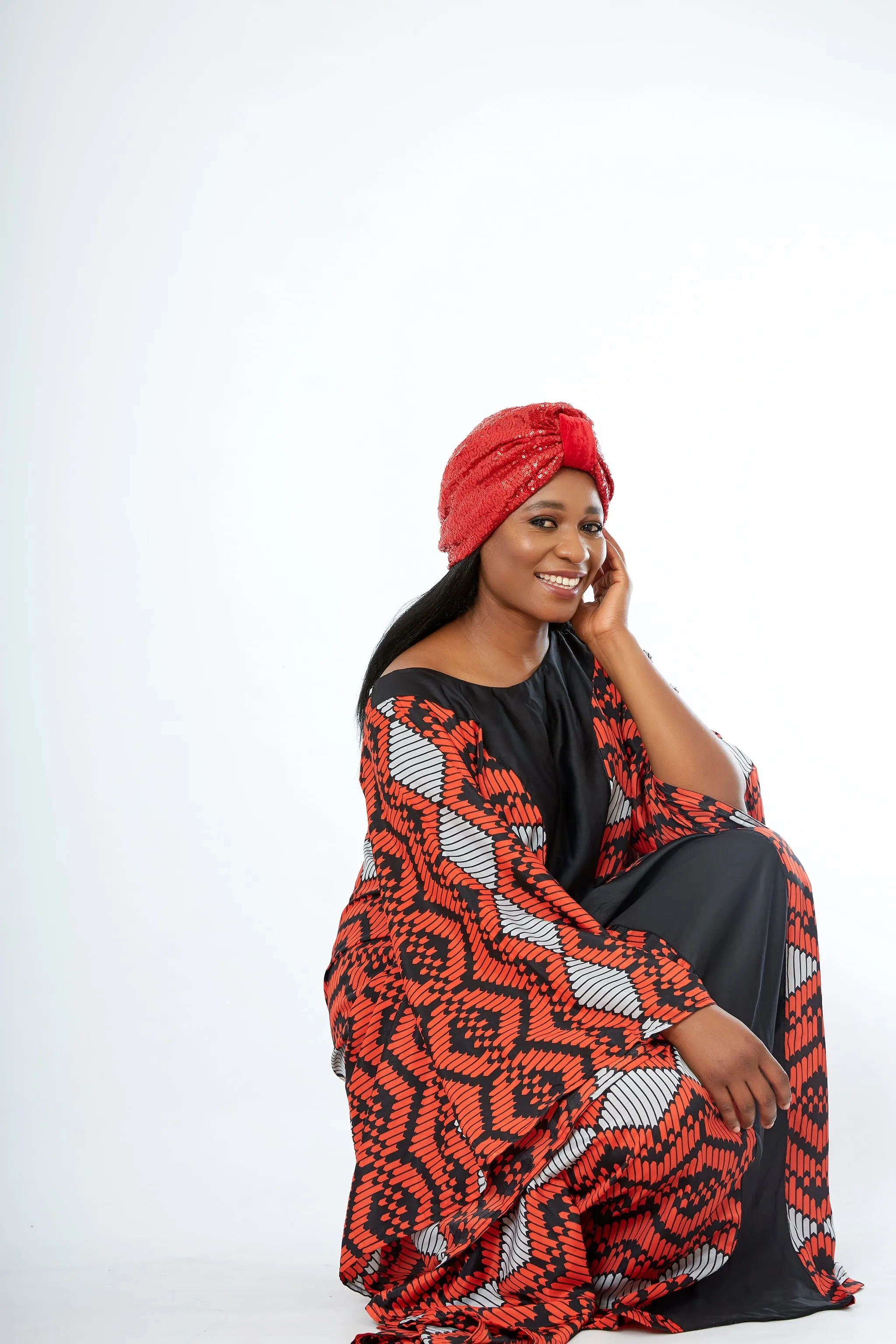 Pre made Ready to Wear Black Sequin Velvet Turban Cap - Iniedo