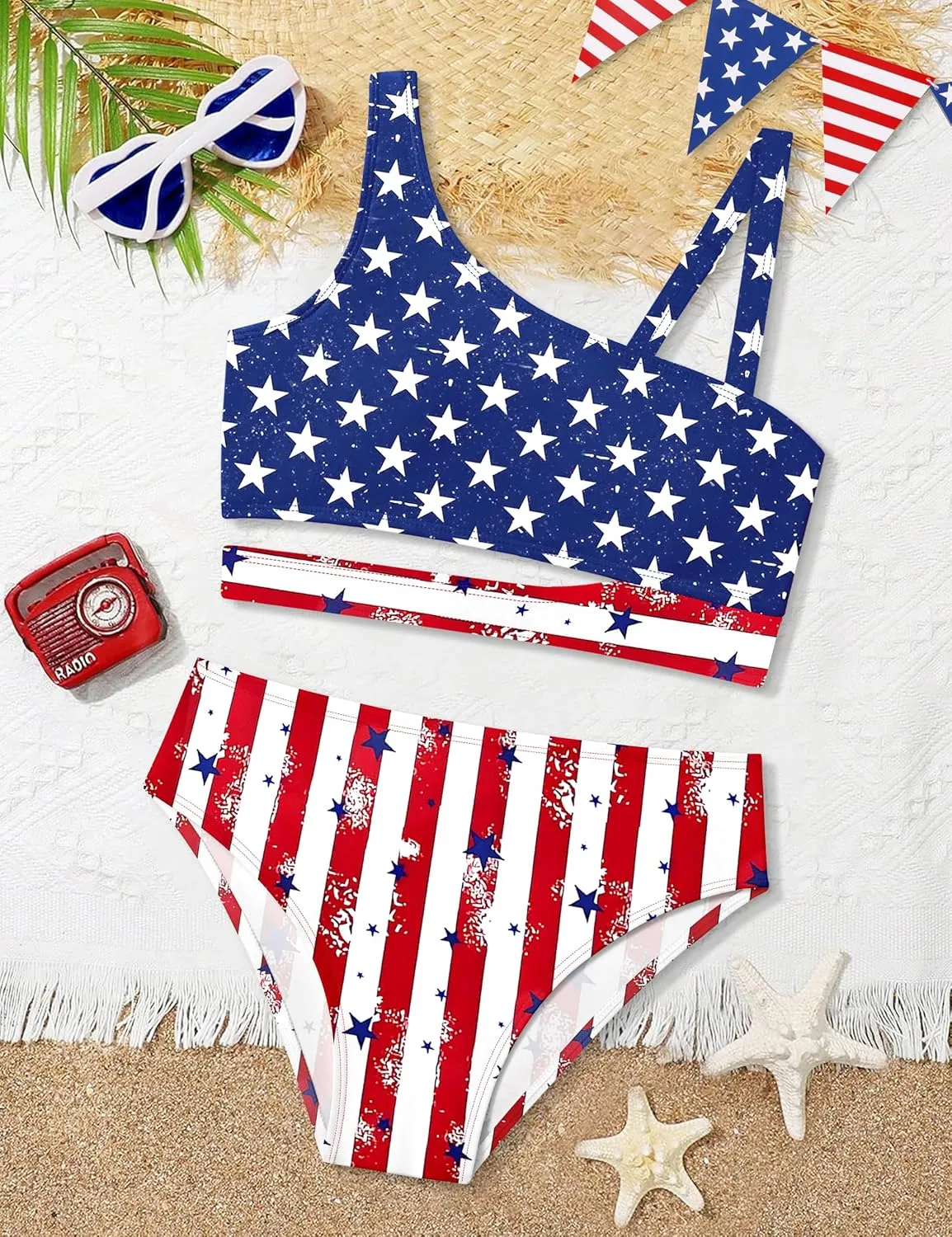 Queenstyle Girls Swimsuits Bikini Set Kids Cutout Bathing Suit Bikini Top Two Piece Girls' Swimwear