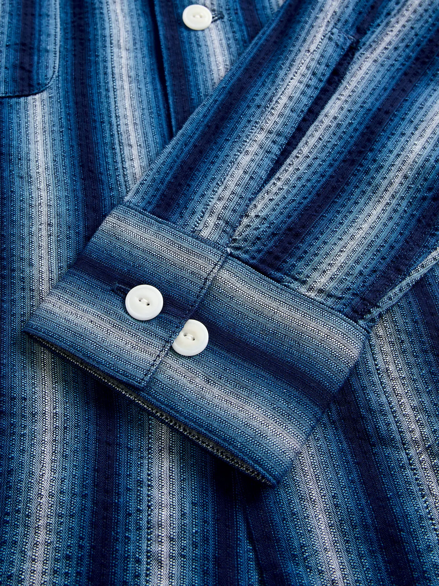 "Awa-Ai" Long Sleeve Shirt in Indigo Shijira Stripe