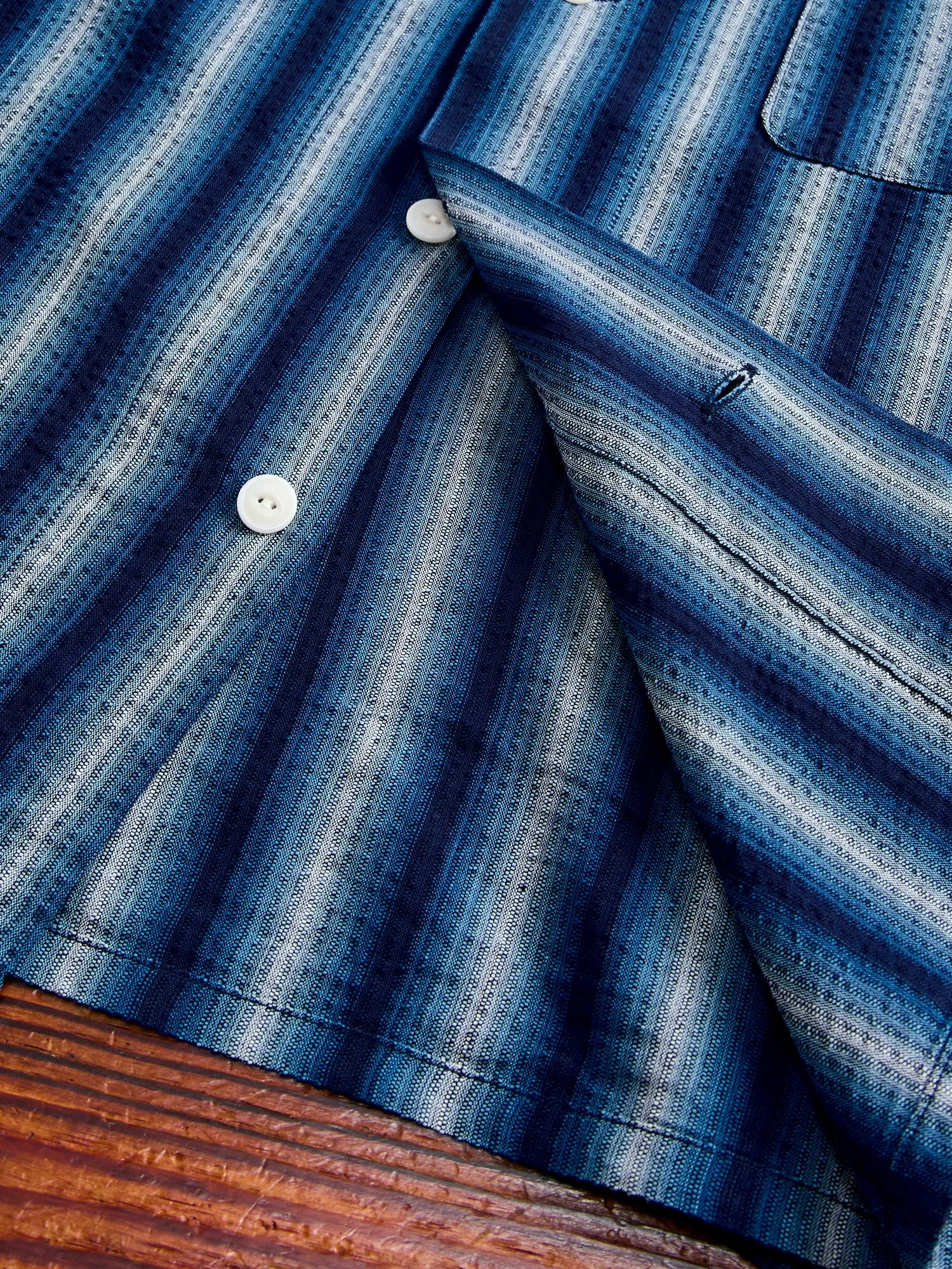 "Awa-Ai" Long Sleeve Shirt in Indigo Shijira Stripe