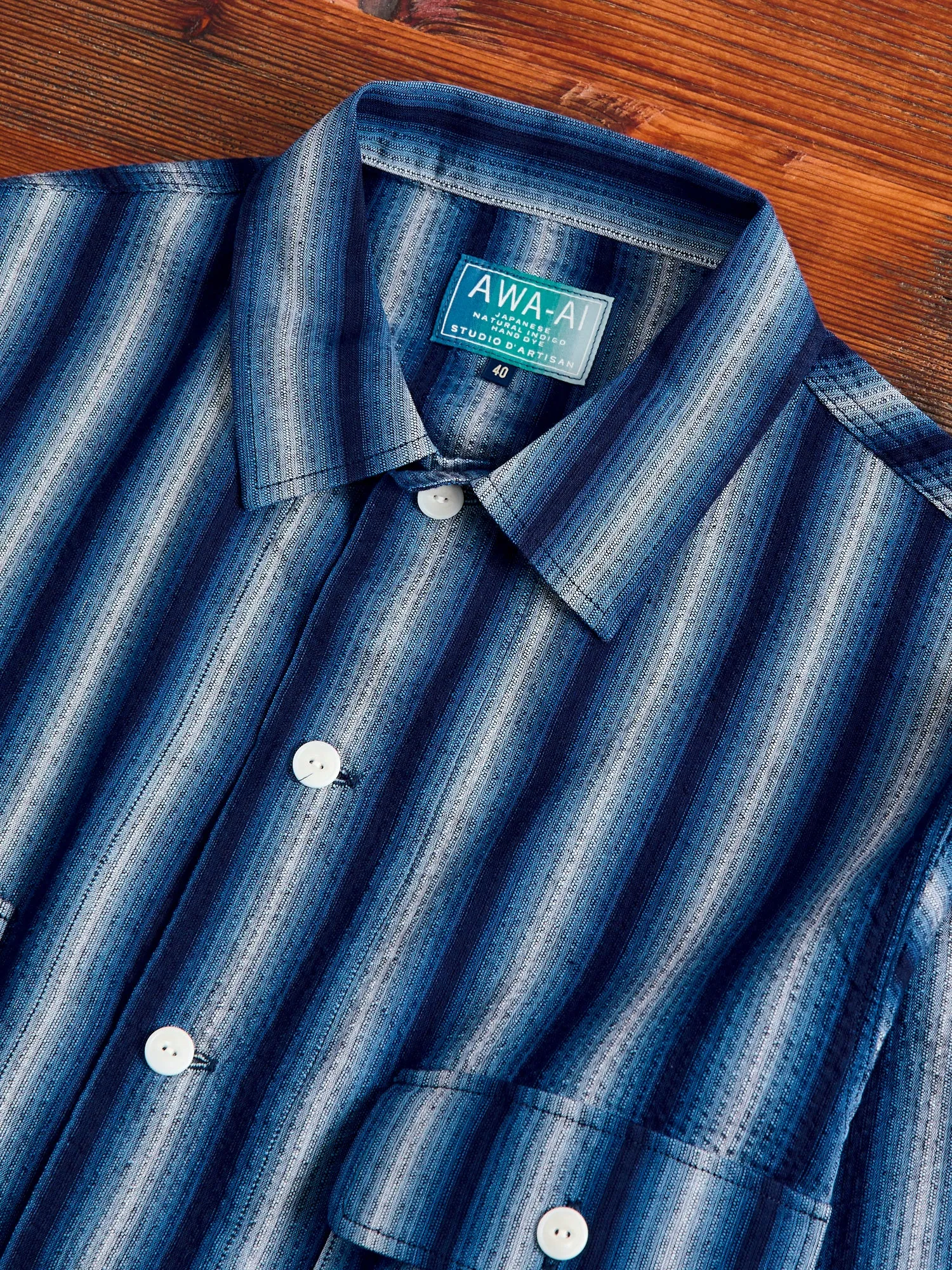 "Awa-Ai" Long Sleeve Shirt in Indigo Shijira Stripe