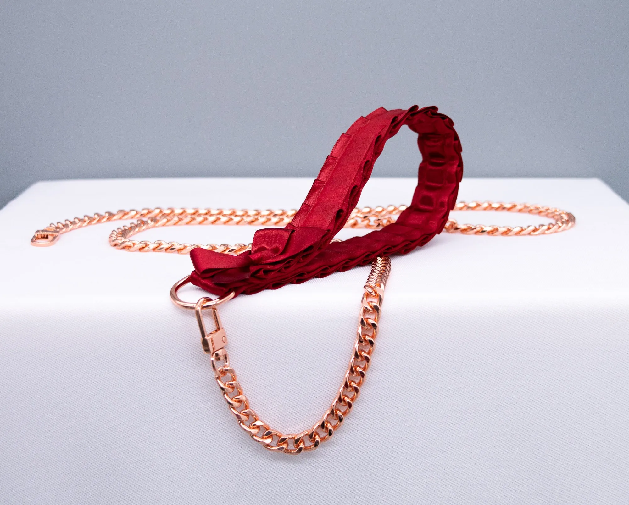 Red and Rose Gold Collar and Leash Set