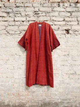 Red Eri Silk Embroidered Kimono Overlay