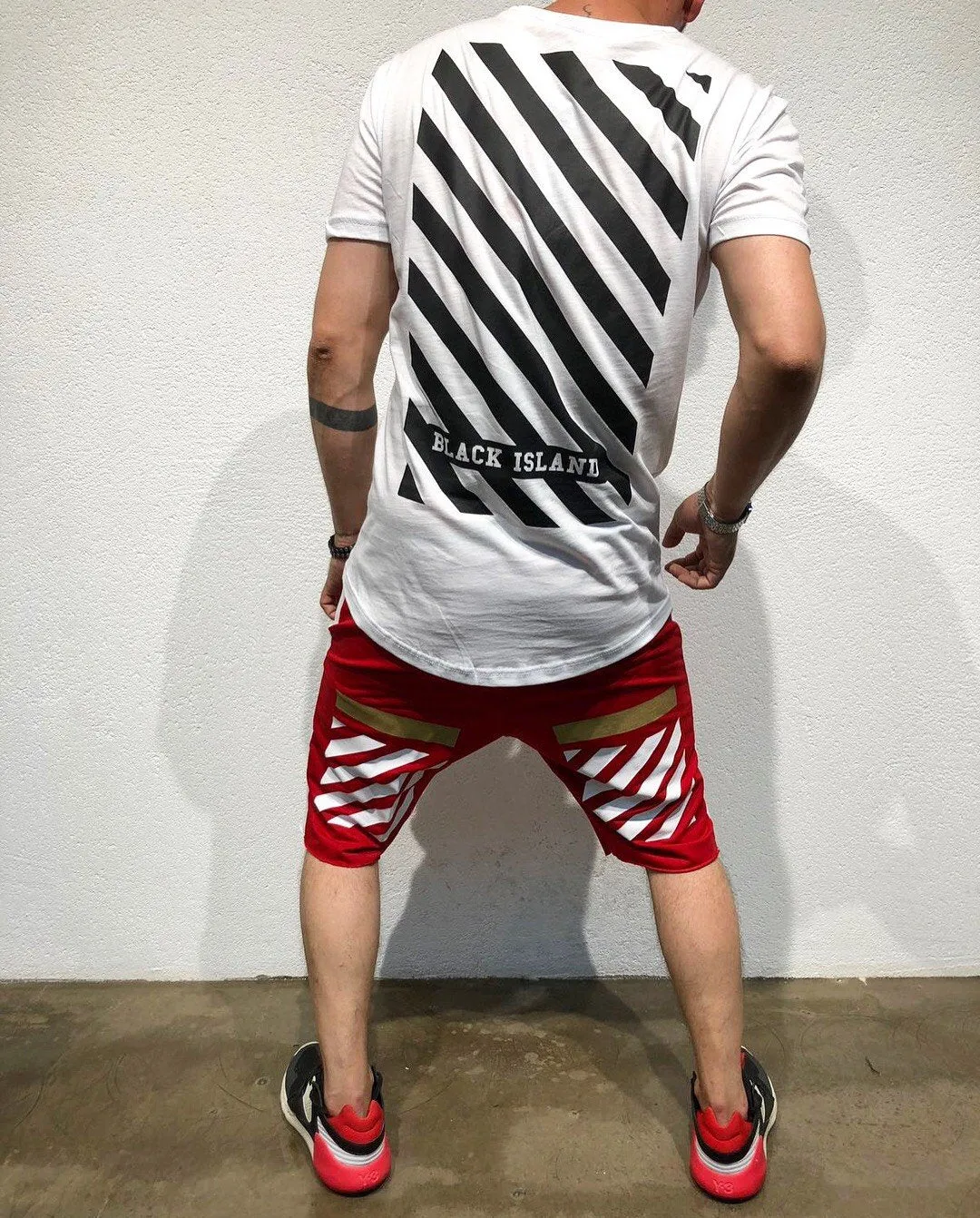 Red Gold Striped Sweat Short B182 Streetwear Sweat Shorts