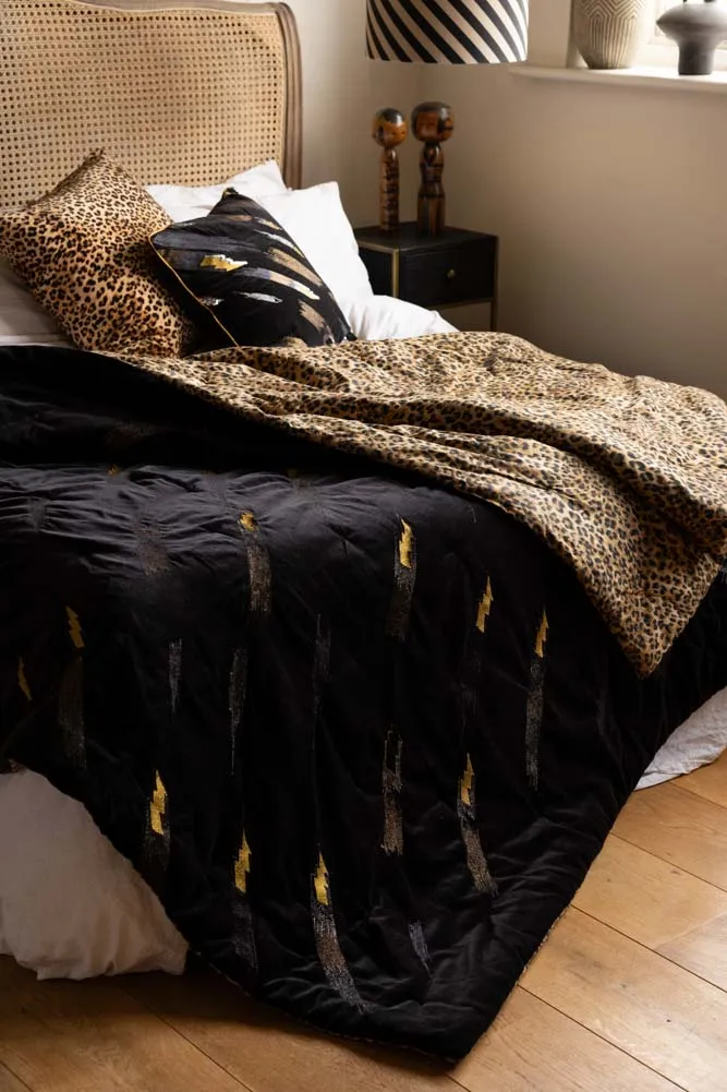 Reversible Black Lovestruck & Leopard Print Throw