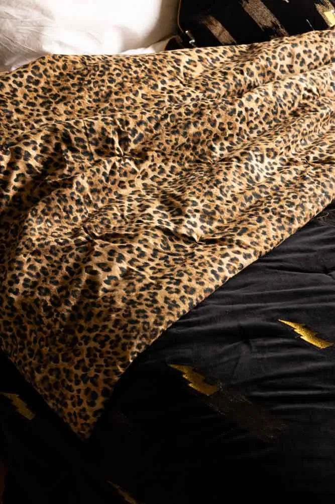Reversible Black Lovestruck & Leopard Print Throw