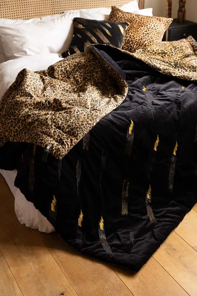 Reversible Black Lovestruck & Leopard Print Throw