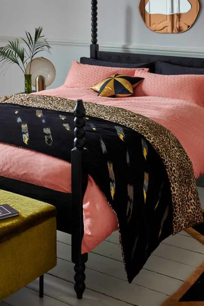 Reversible Black Lovestruck & Leopard Print Throw