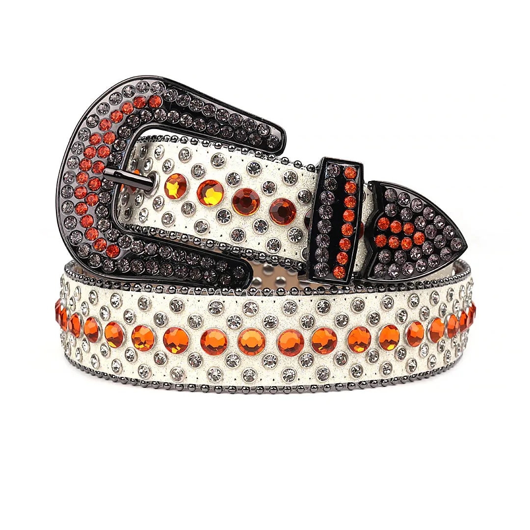 Rhinestone White Strap With Orange & Crystal Studded Belt