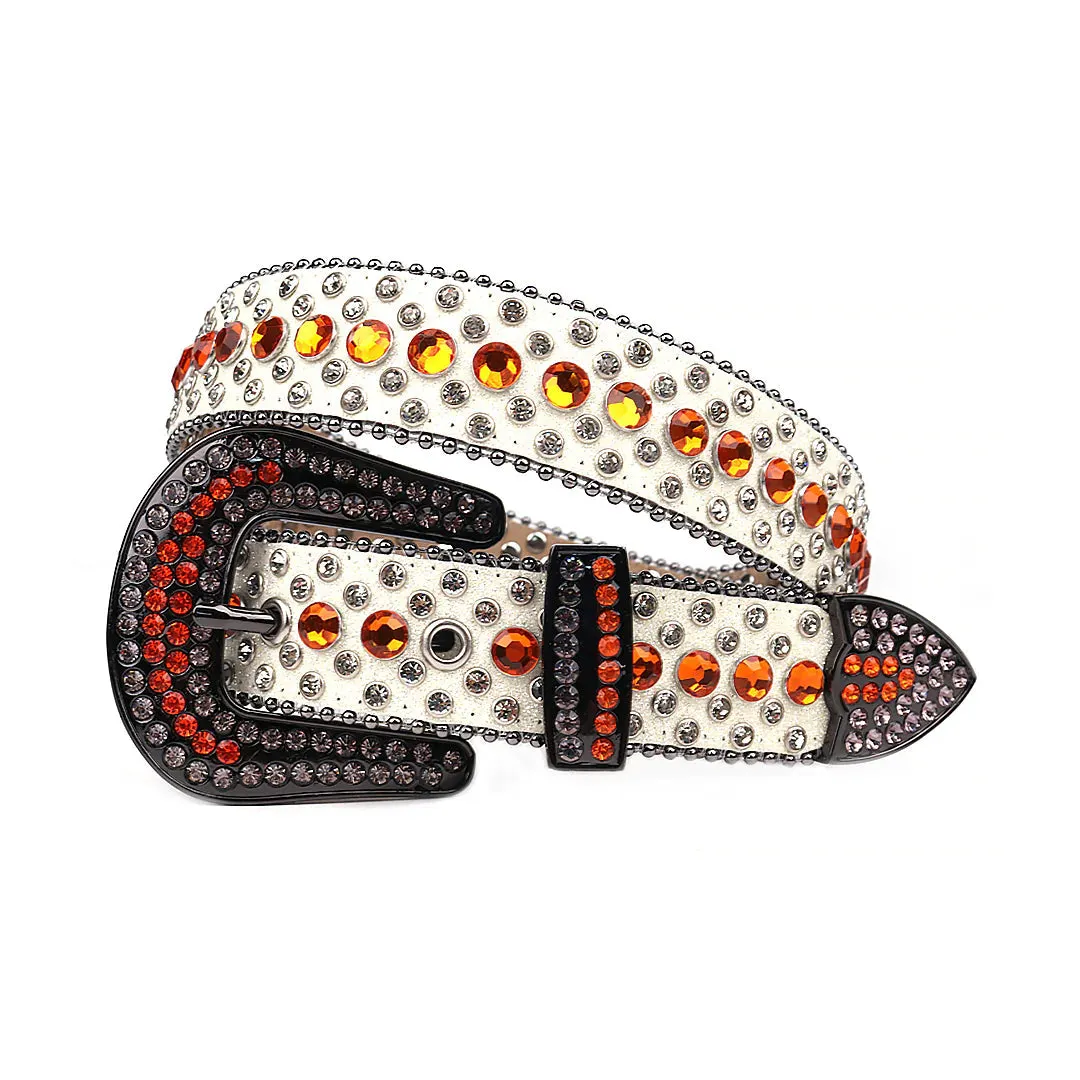 Rhinestone White Strap With Orange & Crystal Studded Belt