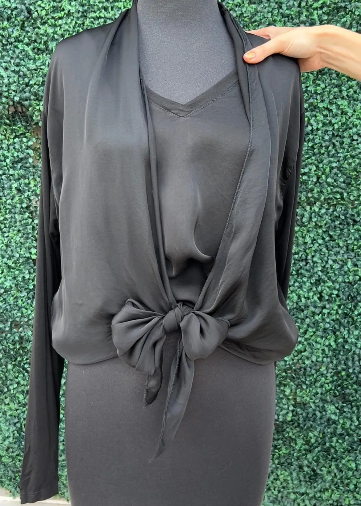 Satin & Knit Tie Cardigan