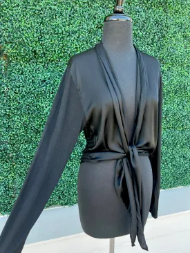 Satin & Knit Tie Cardigan