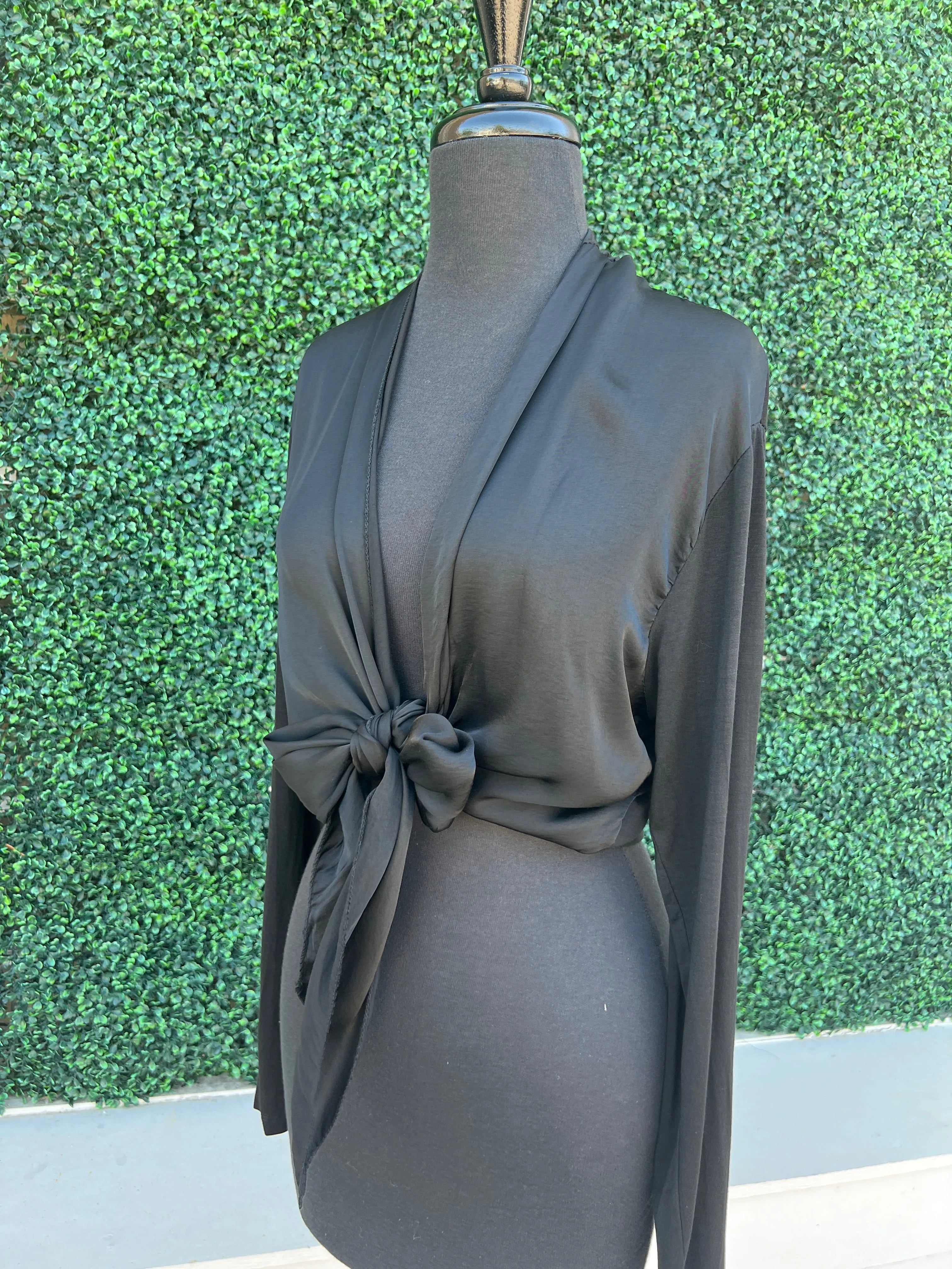 Satin & Knit Tie Cardigan