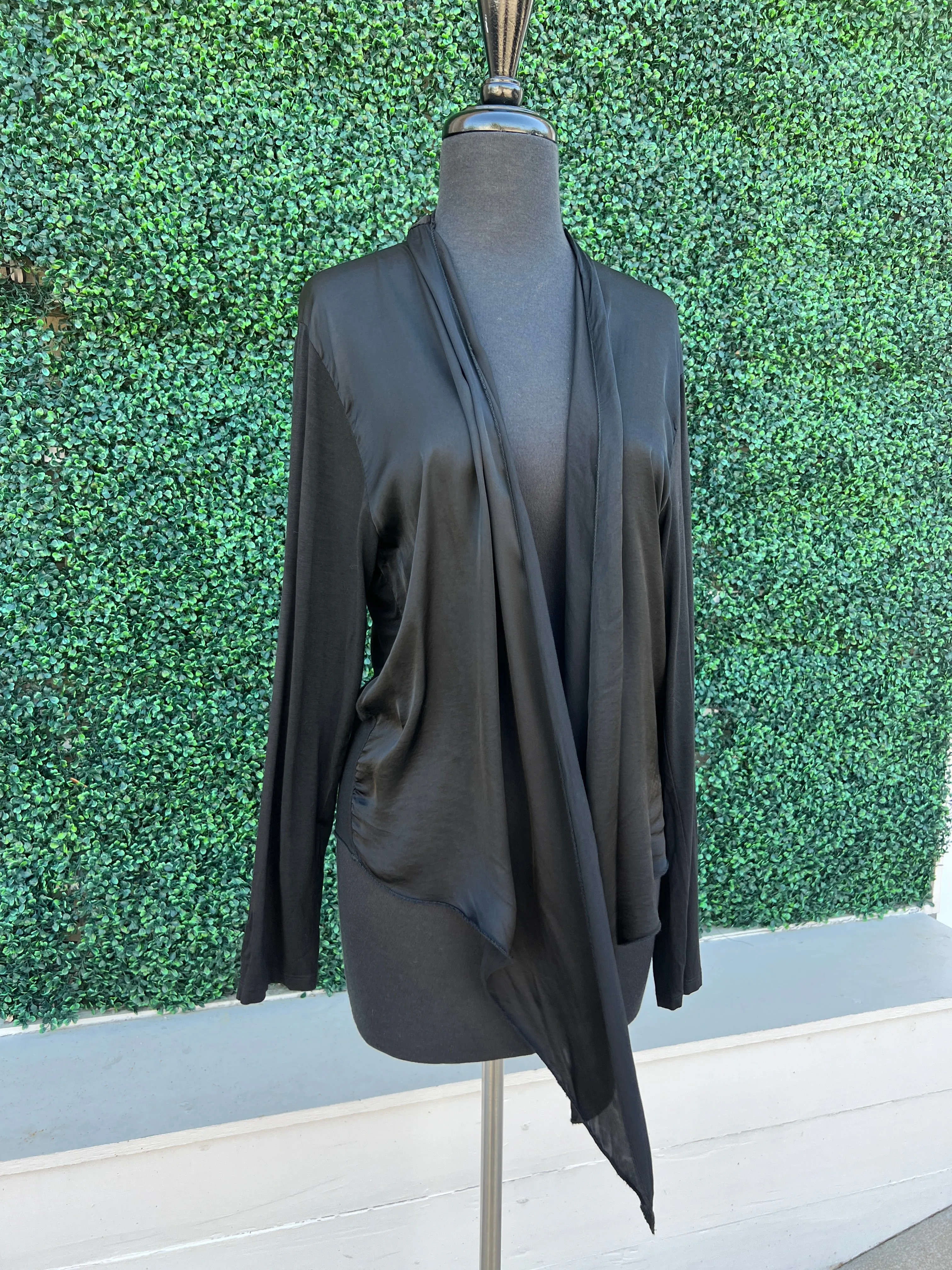 Satin & Knit Tie Cardigan
