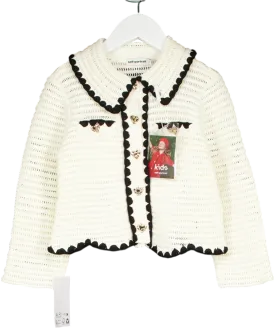Self-Portrait Cream Crochet Cardigan with gold heart shaped buttons 5-6 Years