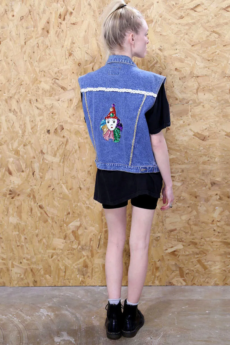Sequin Clown Denim Waistcoat
