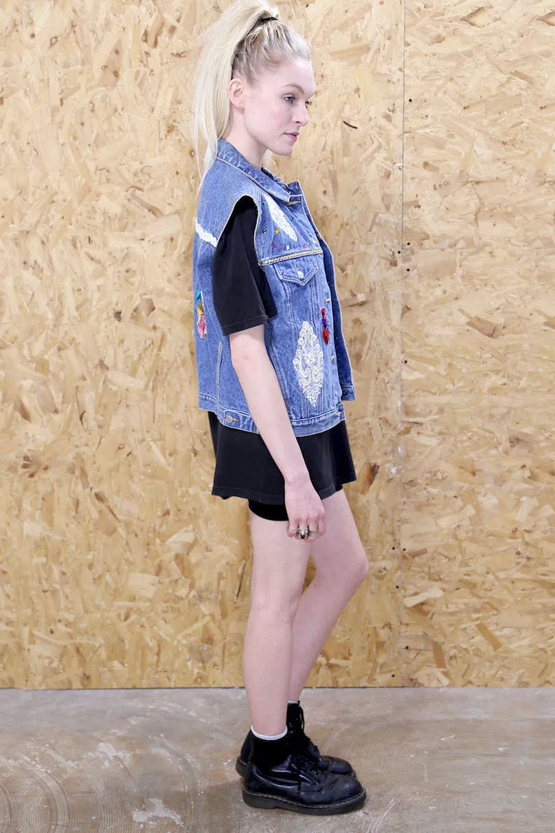 Sequin Clown Denim Waistcoat