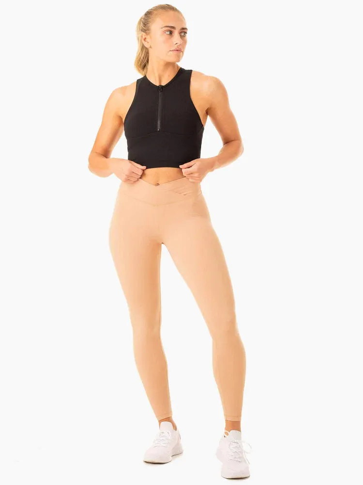 SERENE CROSS OVER SCRUNCH LEGGINGS TAN