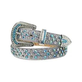 Shiny Grey Strap With Aqua & Crystal Studded Rhinestone Belt