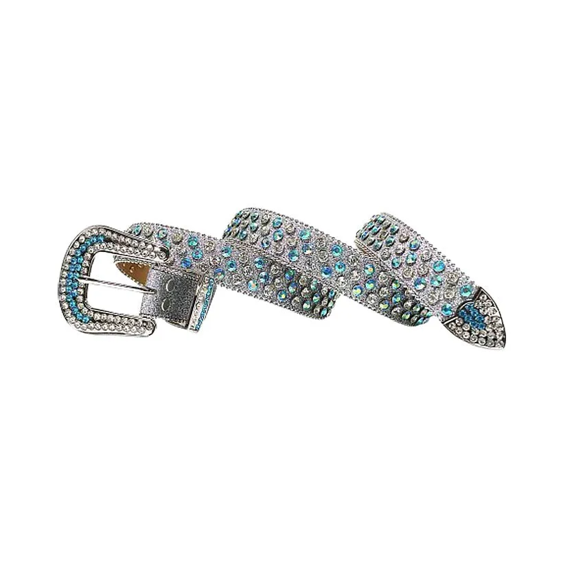 Shiny Grey Strap With Aqua & Crystal Studded Rhinestone Belt