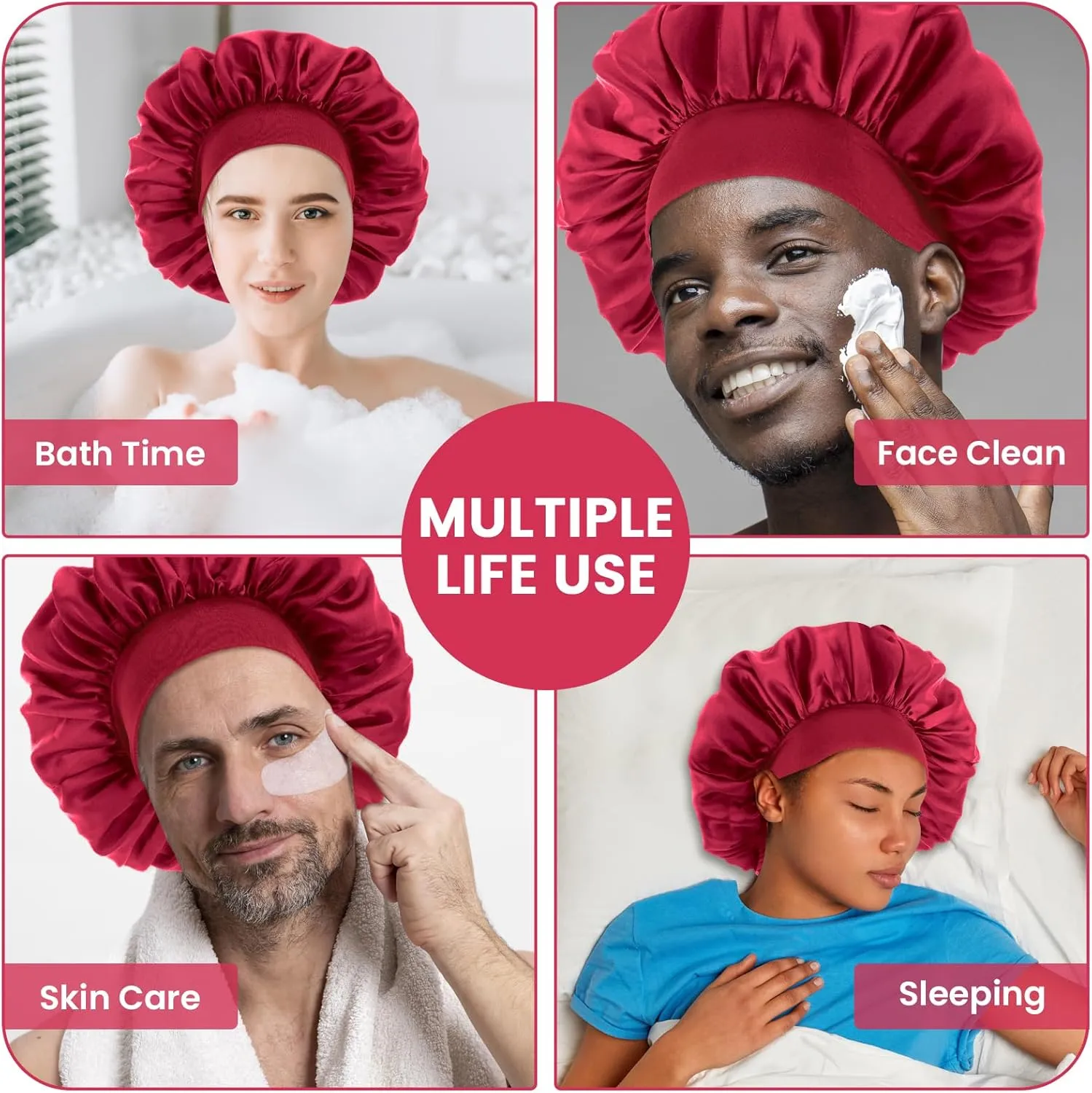 Silk Bonnet for Men, Satin Bonnet Elastic Band Silk Sleep Cap Soft Adjustable Hair Cap Hair Wrap for Women Sleeping
