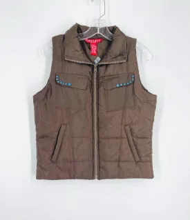Size S Brown/Turquoise Puffed Embellished Vests Vest
