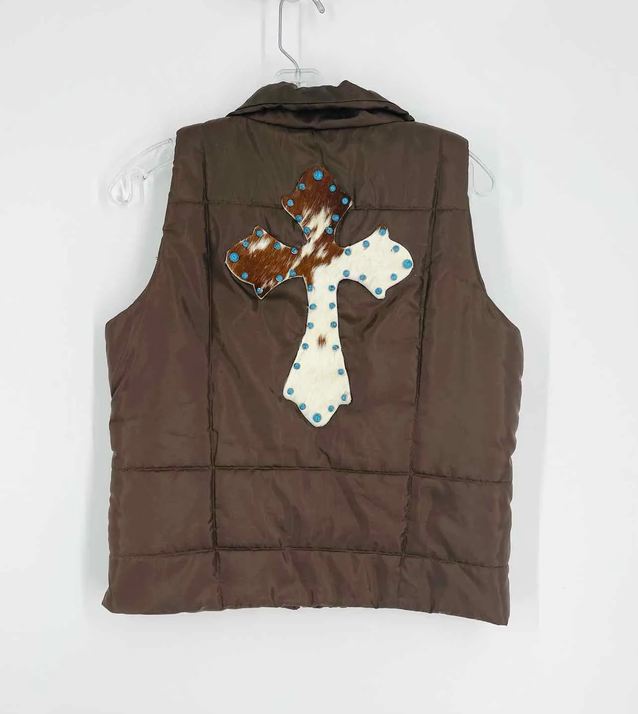 Size S Brown/Turquoise Puffed Embellished Vests Vest