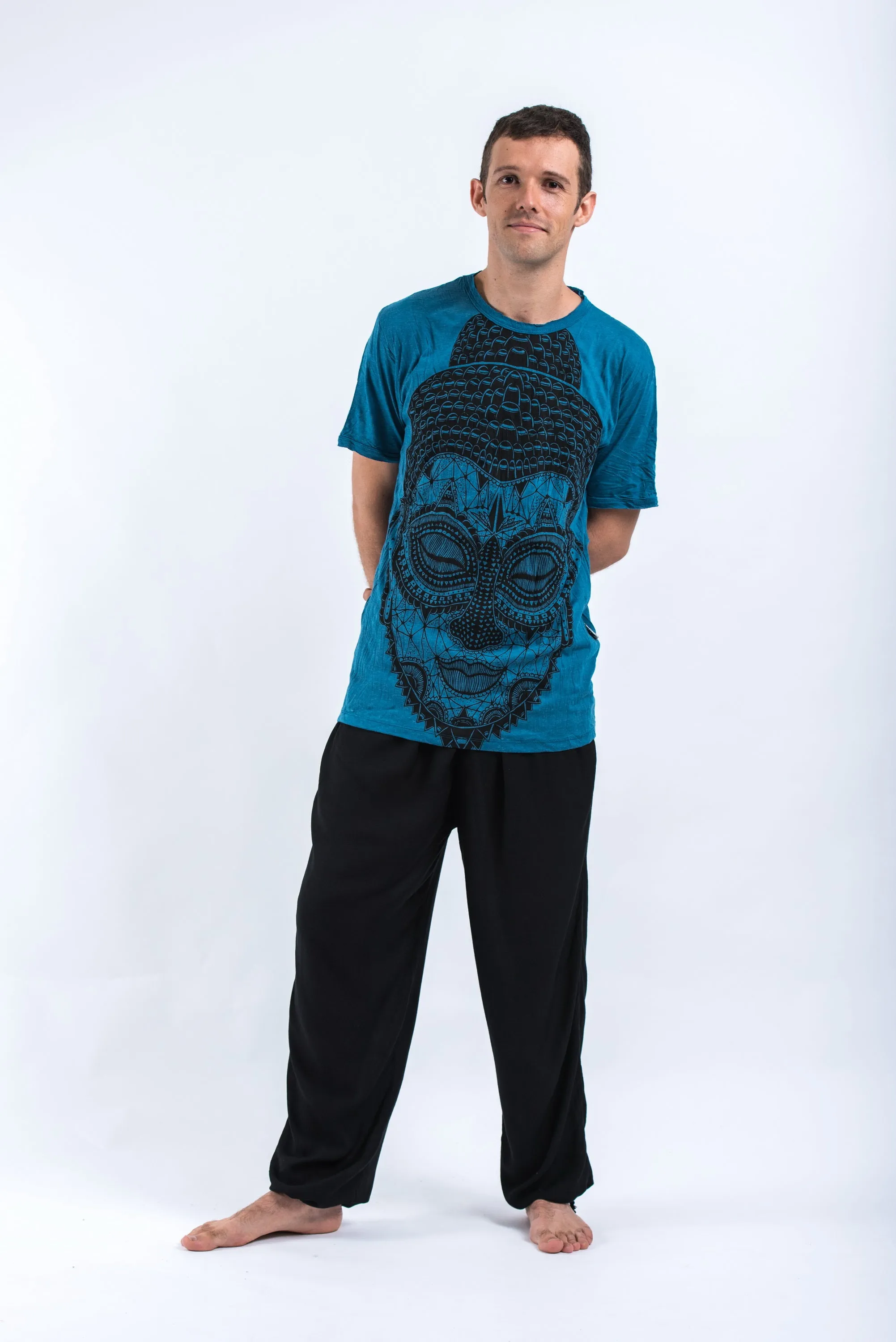 Sure Design Men's Buddha Head T-Shirt Denim Blue