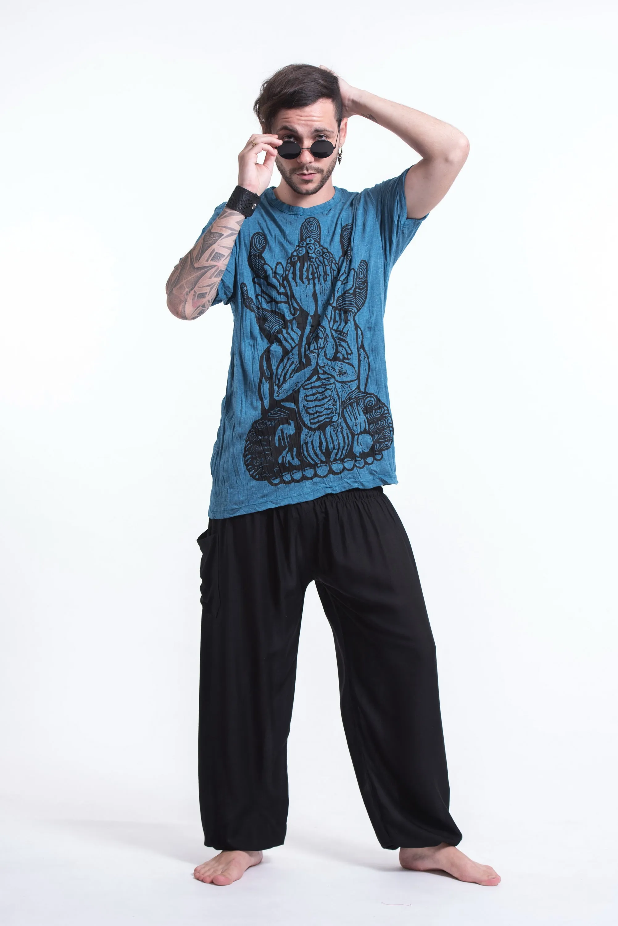 Sure Design Men's See No Evil Buddha T-Shirt Denim Blue