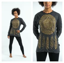 Sure Design Unisex Dreamcatcher Long Sleeve T-Shirt Gold on Black