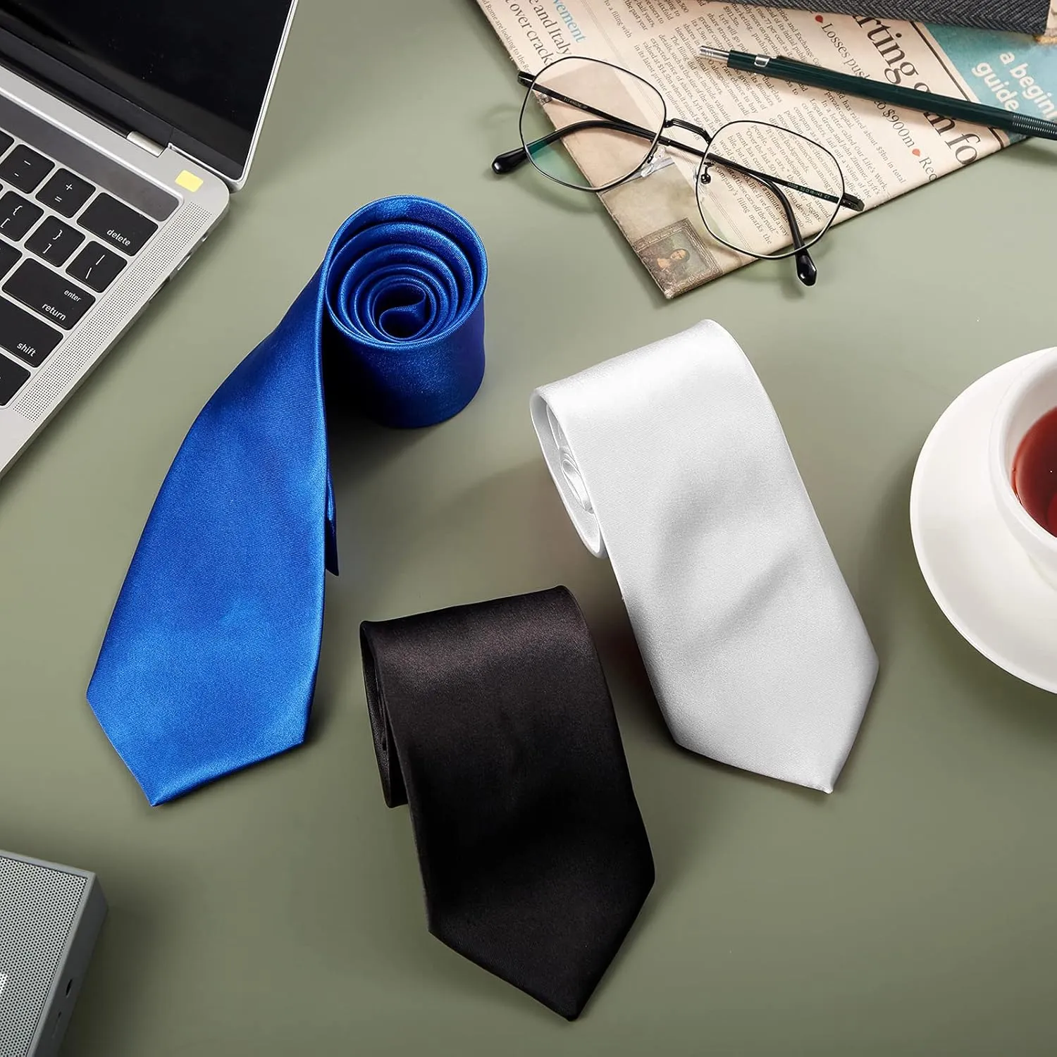 Syhood 12 Pieces Solid Satin Pure Color Ties Set Business Formal Necktie Tie for Men Formal Occasion Wedding