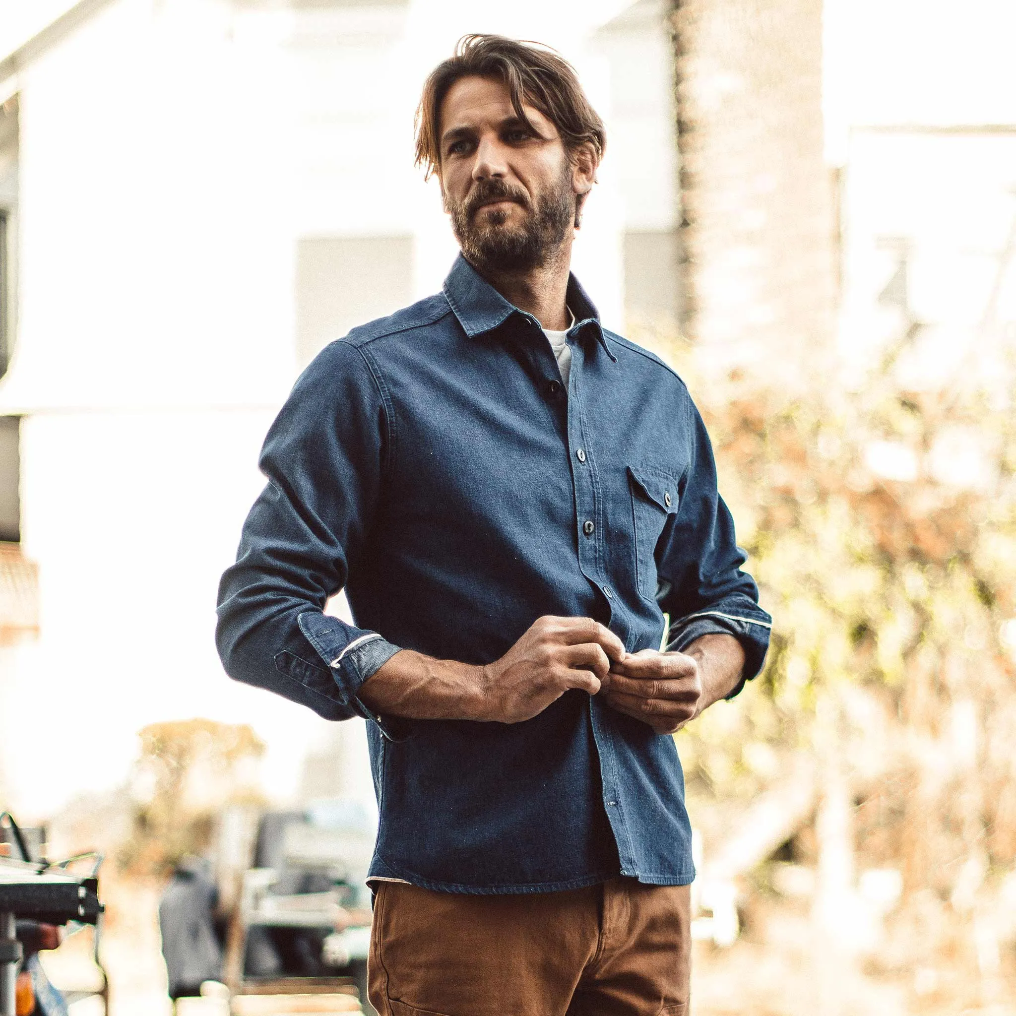 The Cash Shirt in Washed Selvage Denim