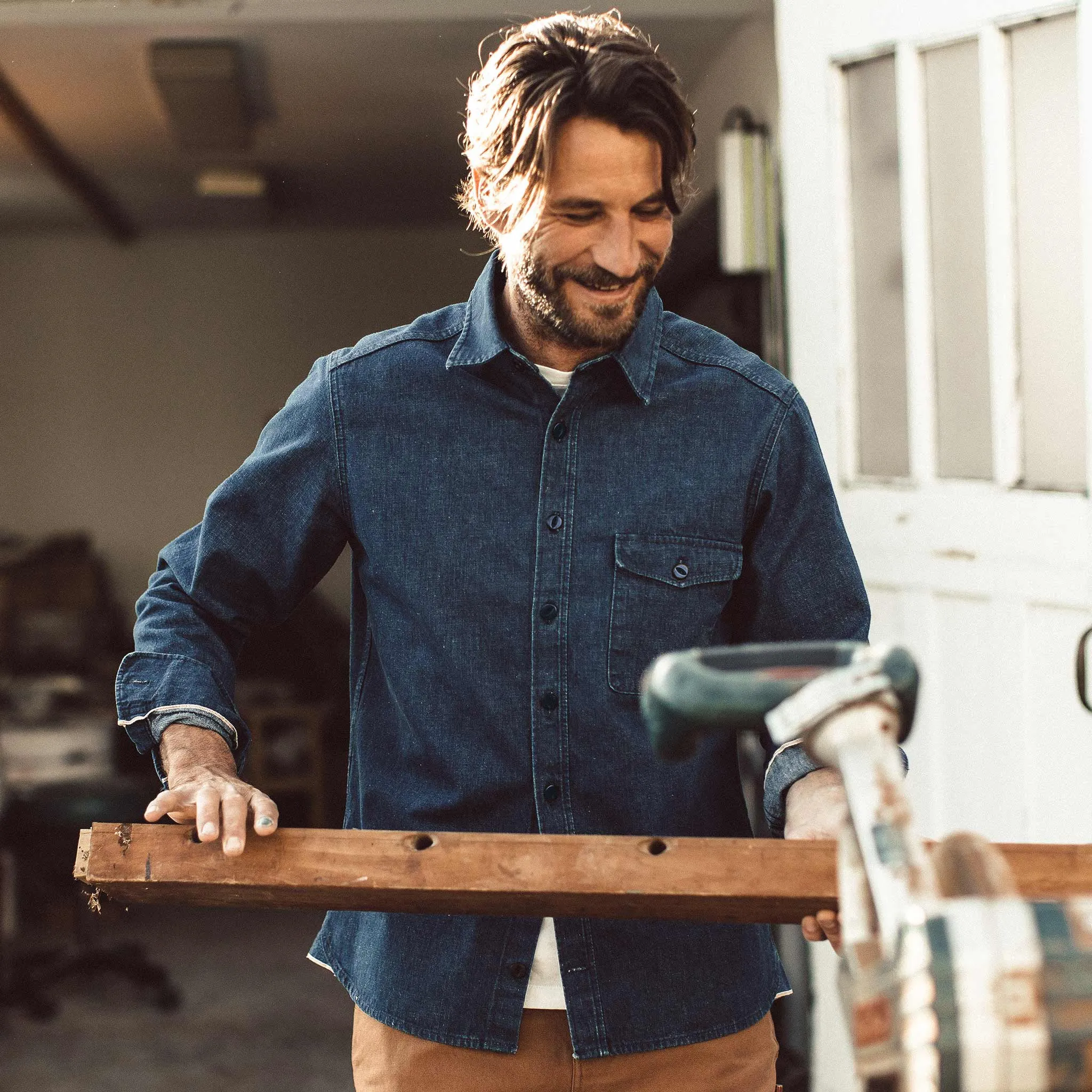 The Cash Shirt in Washed Selvage Denim