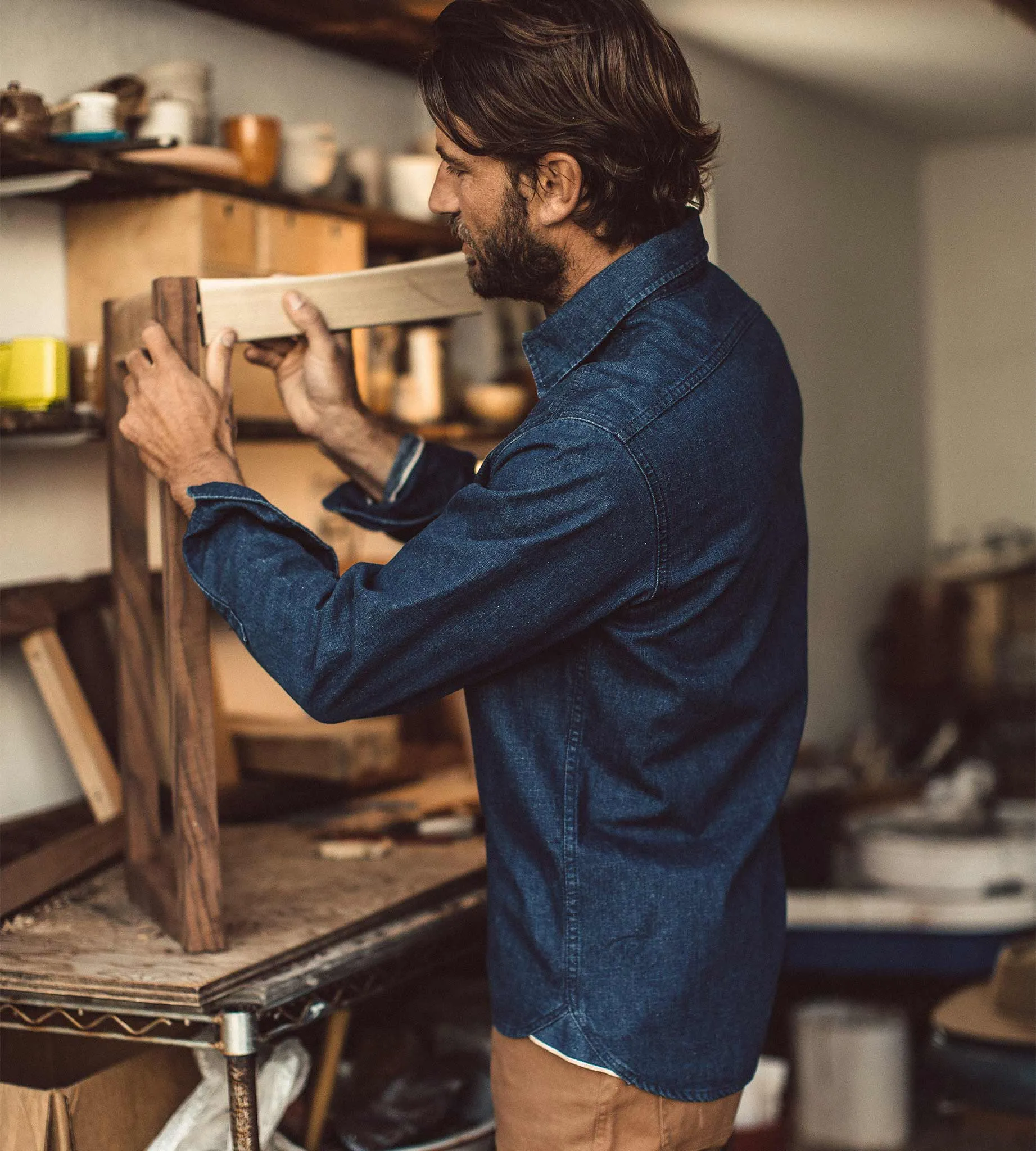 The Cash Shirt in Washed Selvage Denim