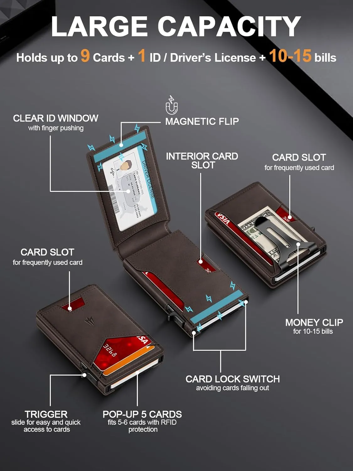 Wallet for Men, Slim Minimalist Wallet with Money Clip ?? ID Window, RFID Blocking Pop-Up Credit Card Holder, Smart Auminum Mens Wallet Holds 9-13 Cards (Magnetic Closure, Gift Box)